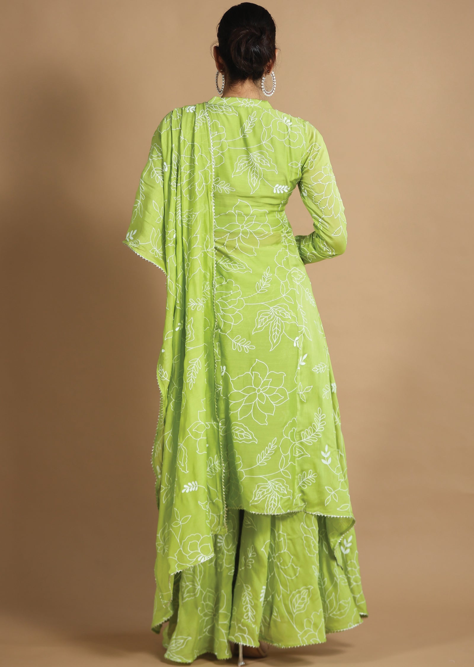 Parrot Green Muslin Chanderi Kurti with Sequence & Pearl