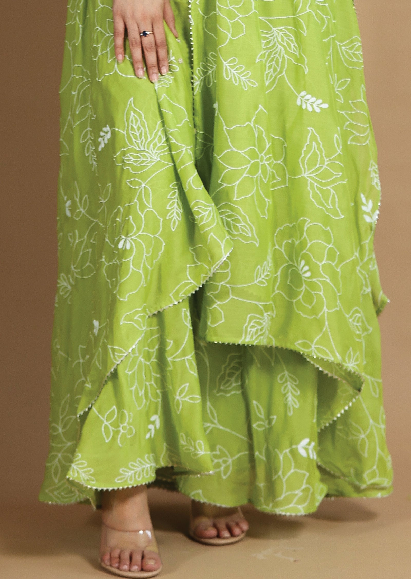 Parrot Green Muslin Chanderi Kurti with Sequence & Pearl