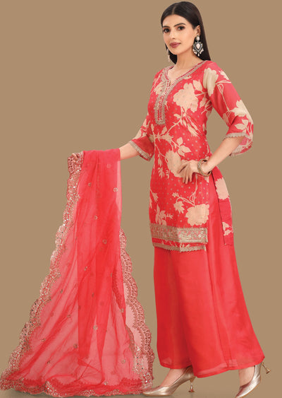 Coral Pink Tissue Banaras Shararas Ghararas