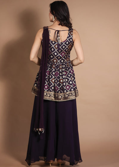 Dark Wine Banaras Silk Shararas Ghararas