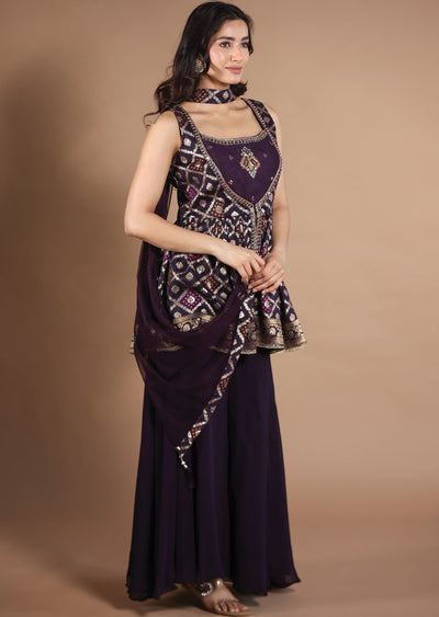 Dark Wine Banaras Silk Shararas Ghararas