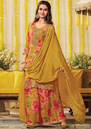 Mustard Silk Shararas Ghararas