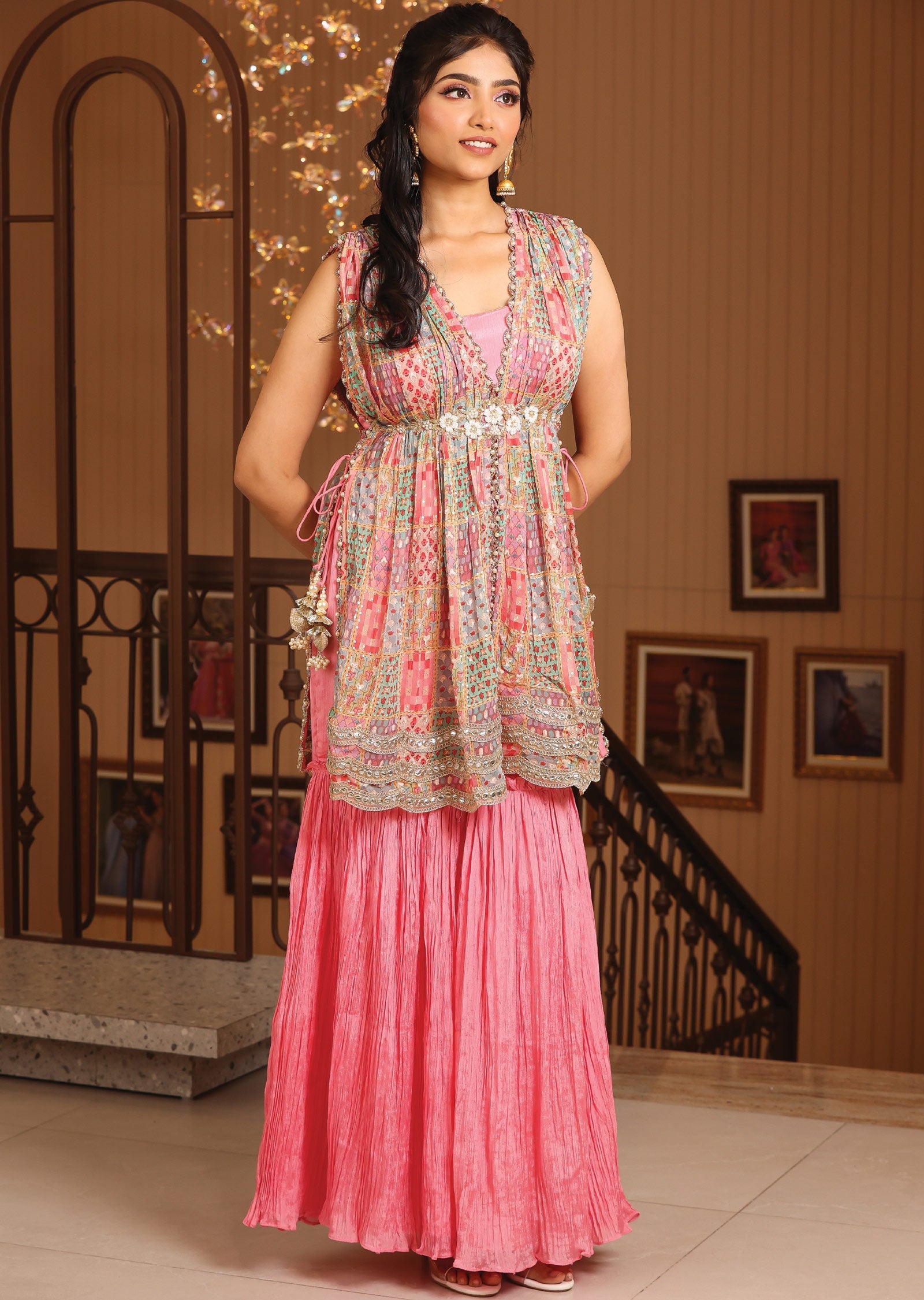 Pink Chinnon & Georgette Shararas Ghararas Set