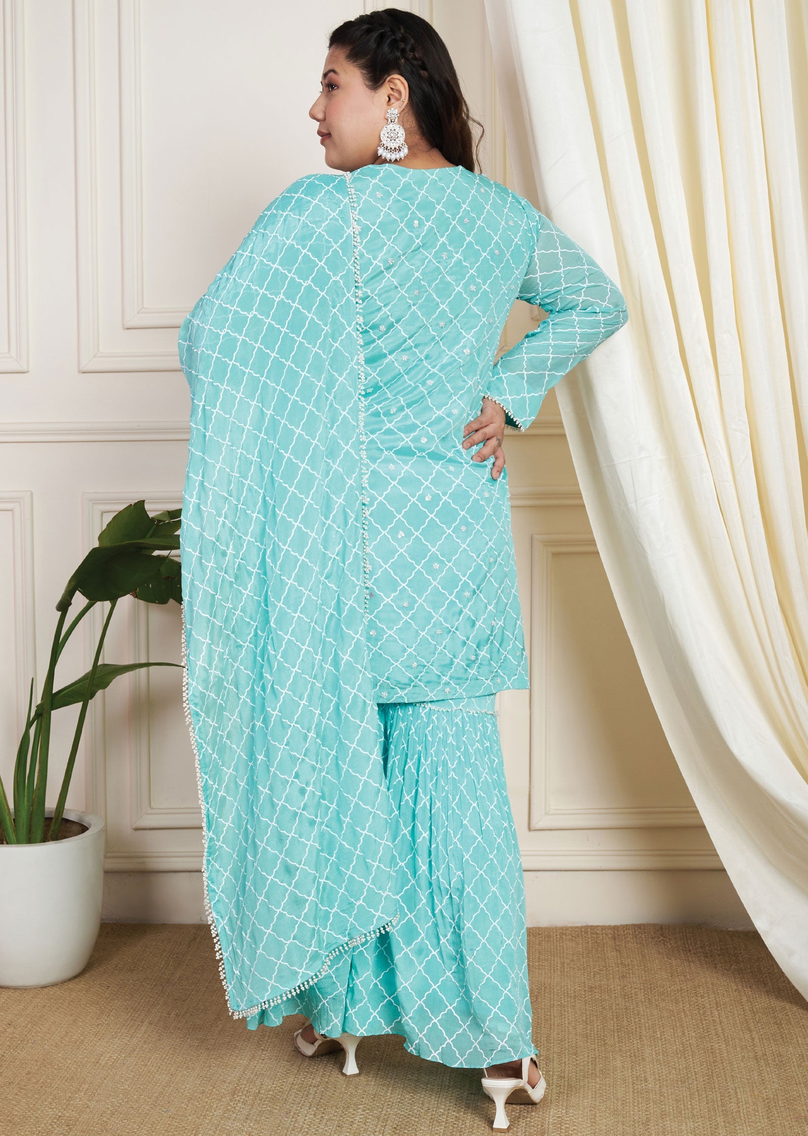 Sea Green Chinnon Shararas Set