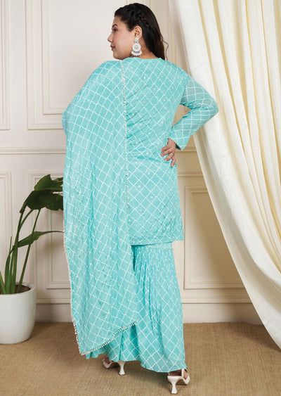 Sea Green Chinnon Shararas Set