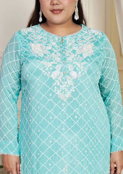 Sea Green Chinnon Shararas Set