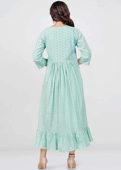 Sea green schiffli cotton Sequins Frock Style Kurti