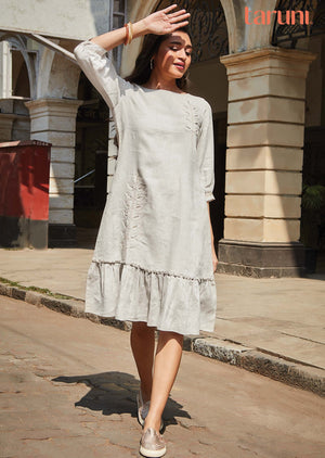 Natural Color Linen Frock Style Kurti