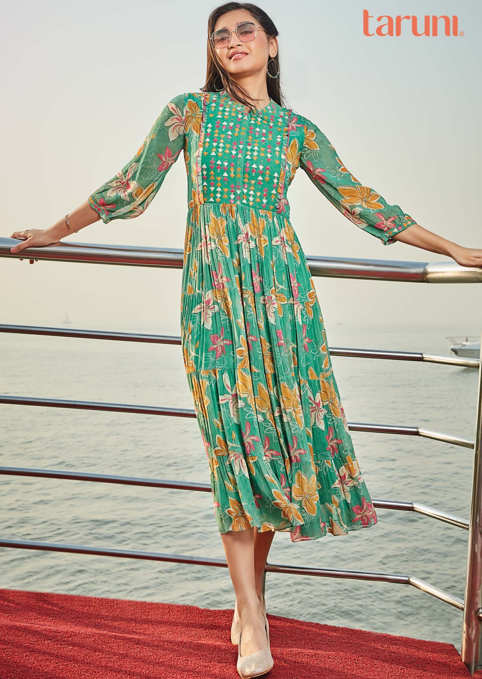 Green Georgette Kurti Frock Style