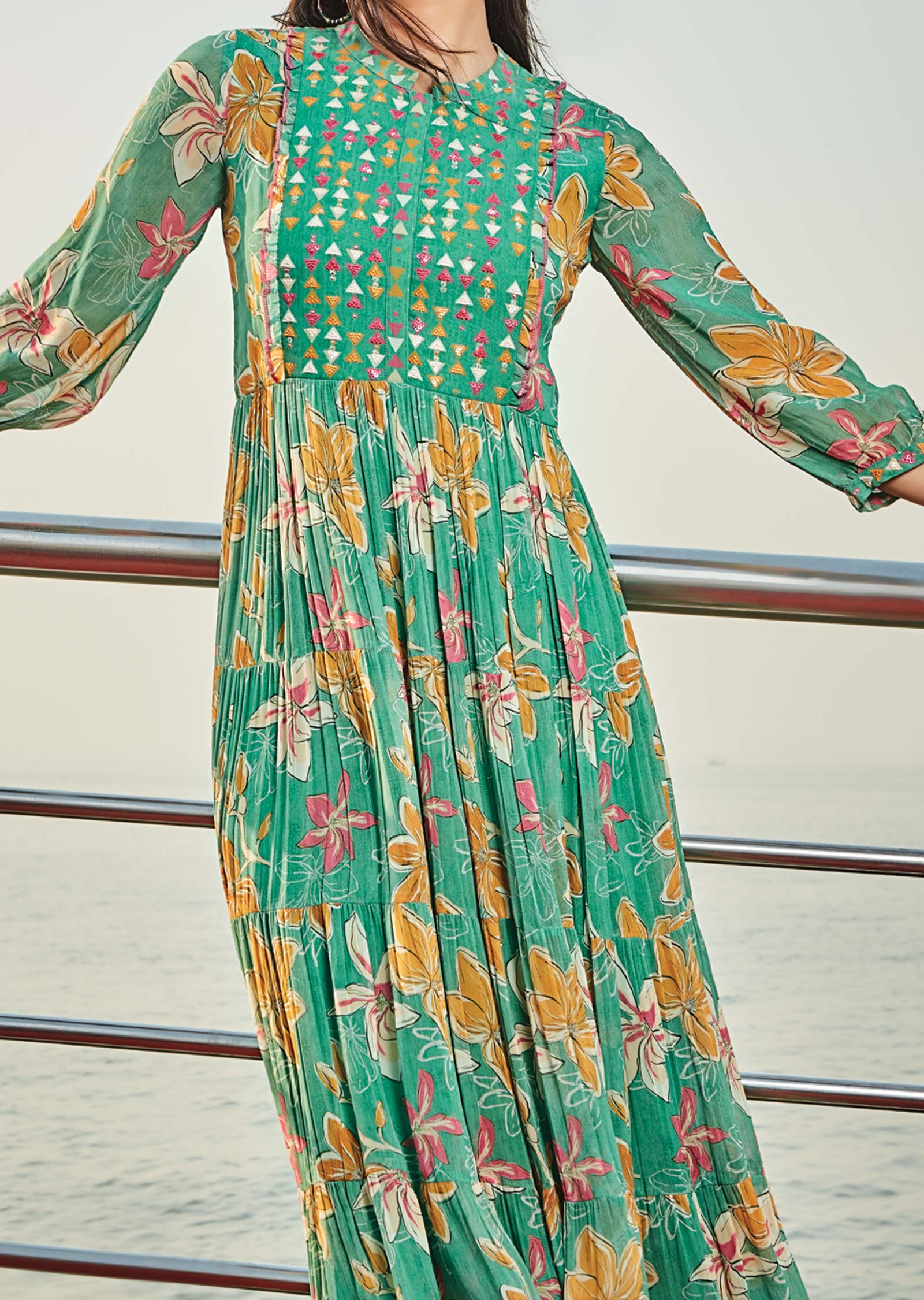 Green Georgette Kurti Frock Style