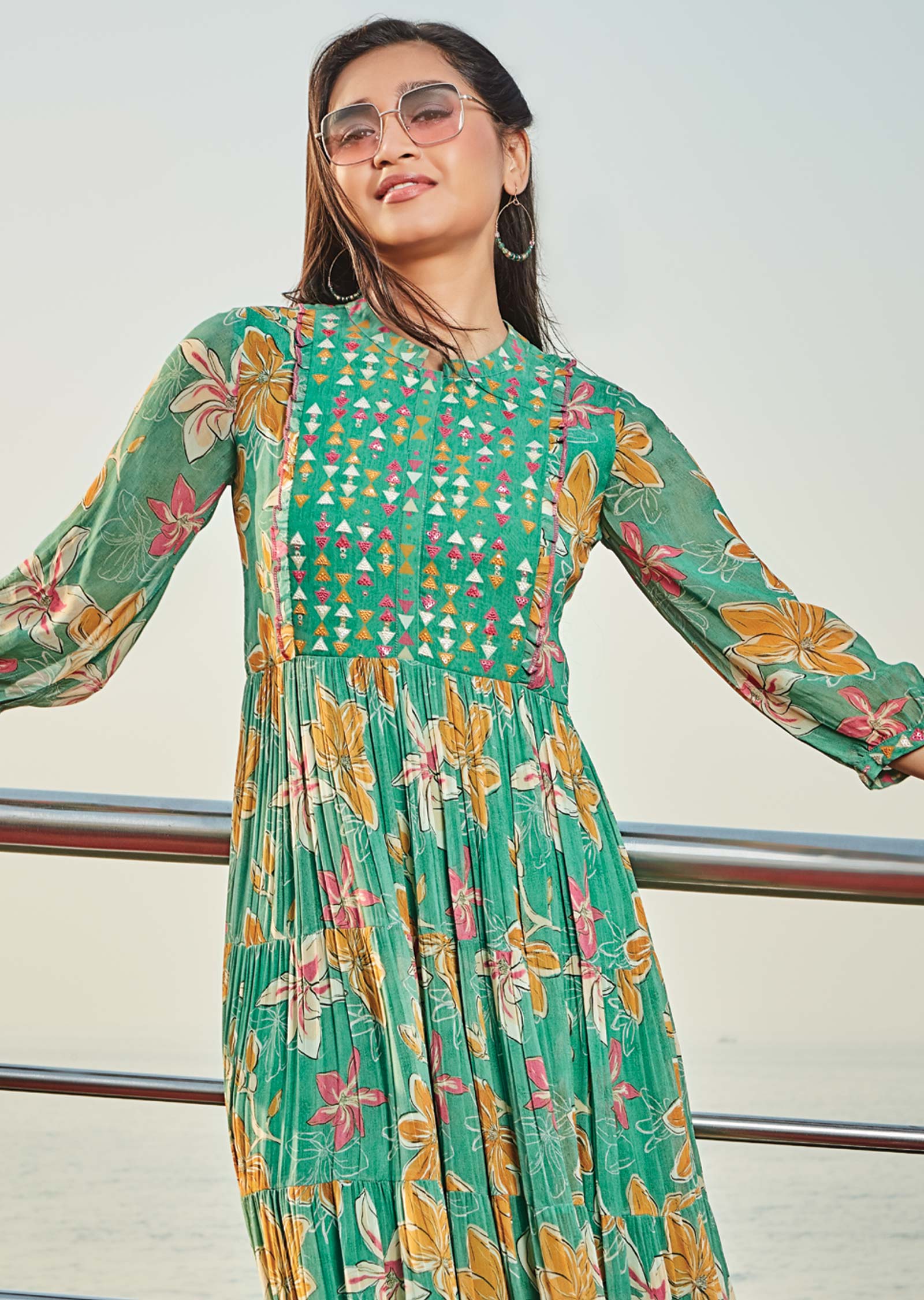 Green Georgette Kurti Frock Style