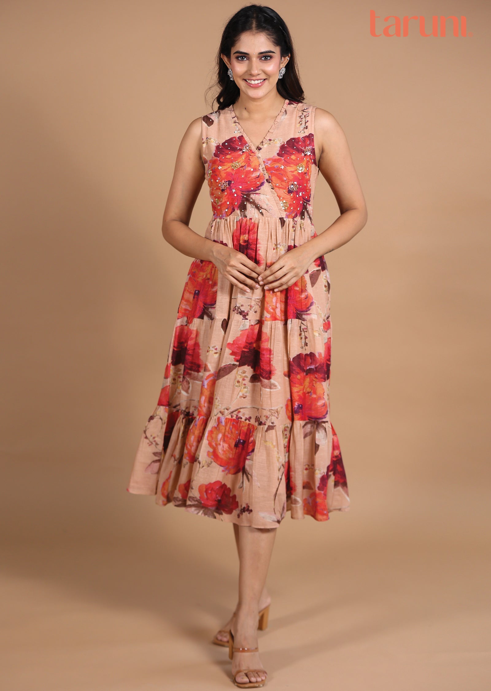 Dusty Peach Linen Silk Kurti Frock Style