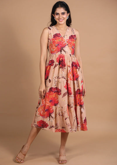 Dusty Peach Linen Silk Kurti Frock Style