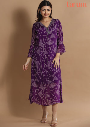 Purple Chinnon Kurti Frock Style