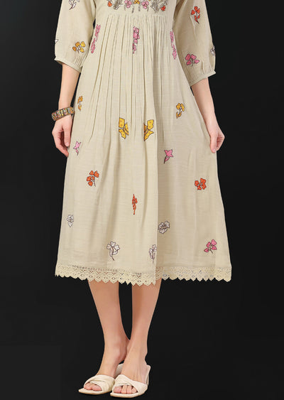 Beige Linen Georgette Kurti Frock Style