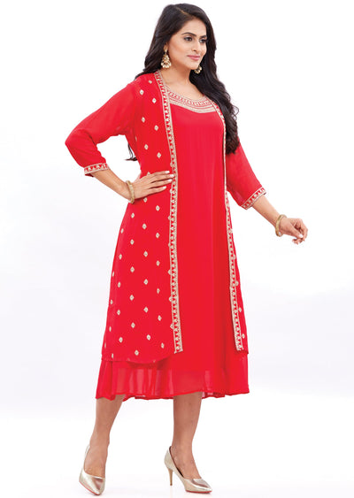 Red Georgette Kurti Frock Style