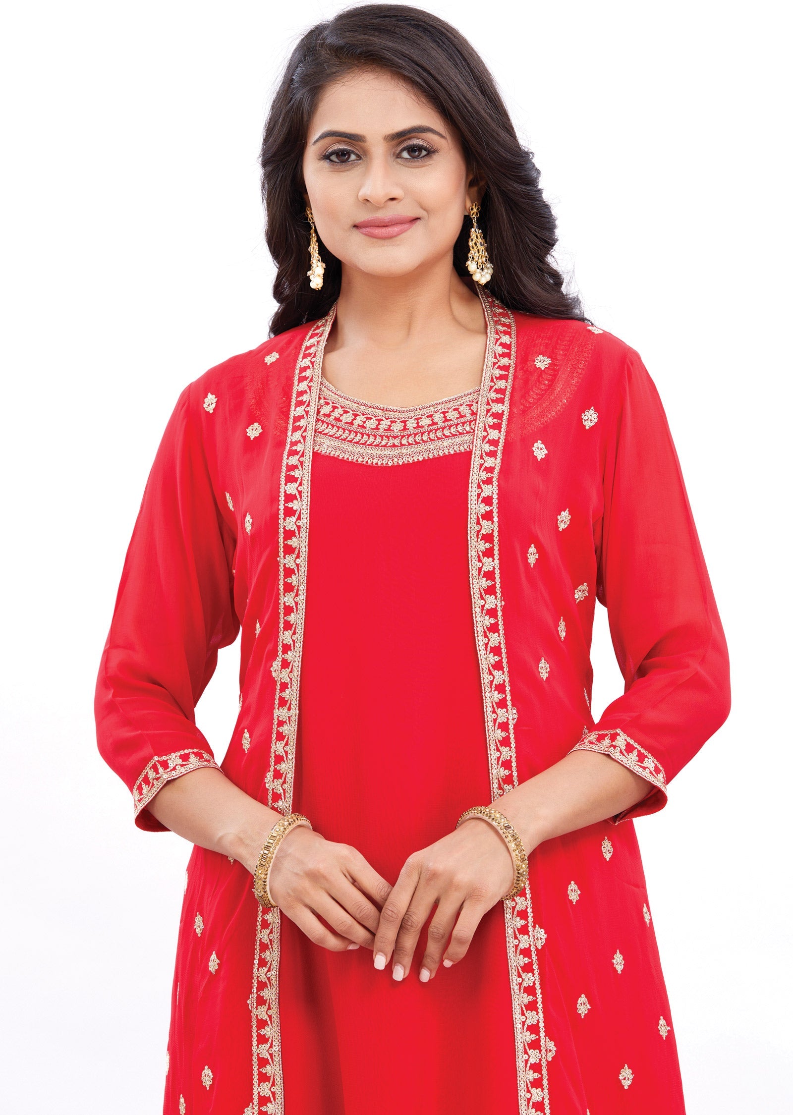 Red Georgette Kurti Frock Style