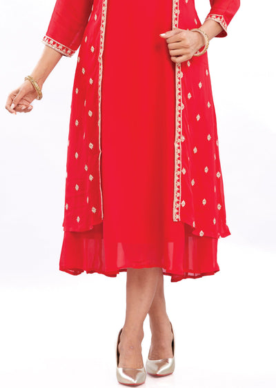 Red Georgette Kurti Frock Style