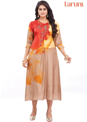 Brown Silk Kurti Frock Style