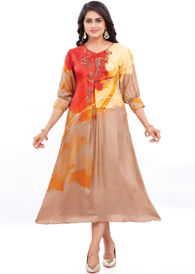 Brown Silk Kurti Frock Style