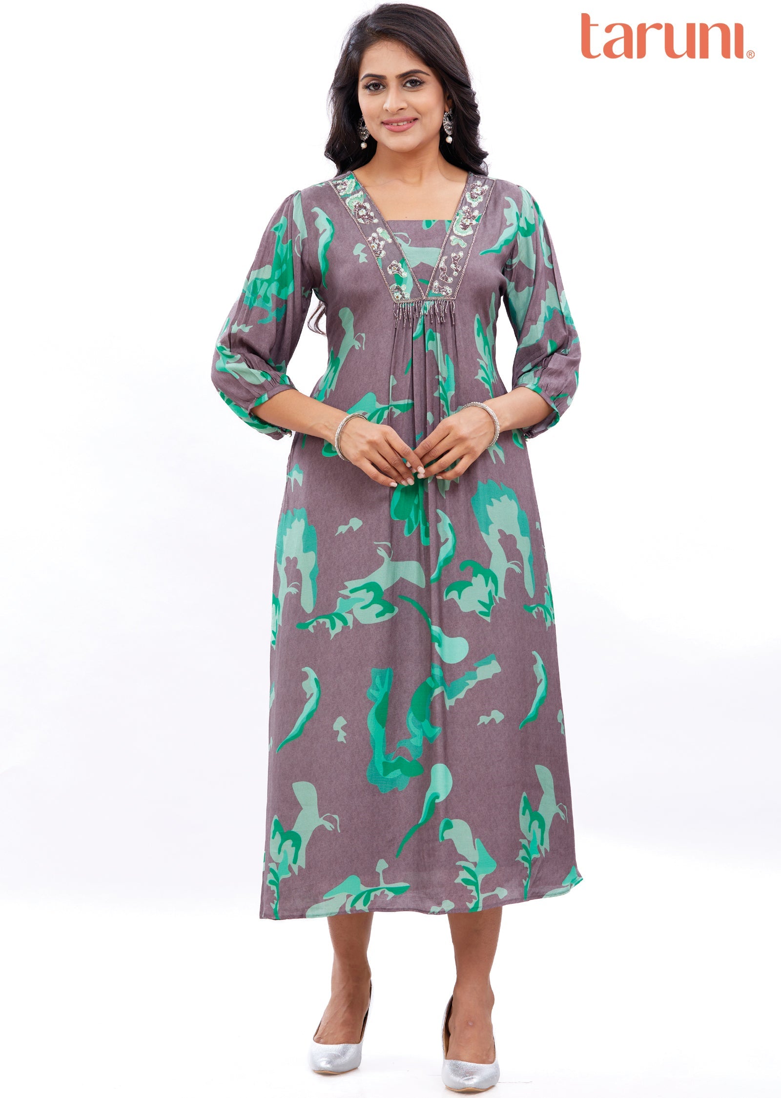 Mouse & Green Muslin Kurti Frock Style