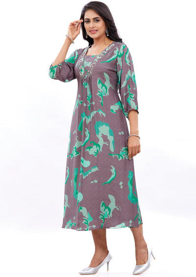 Mouse & Green Muslin Kurti Frock Style