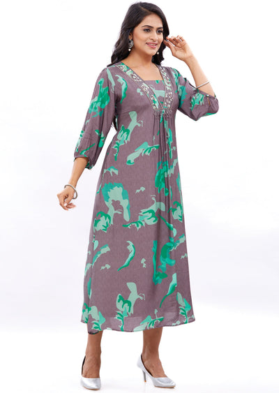 Mouse & Green Muslin Kurti Frock Style