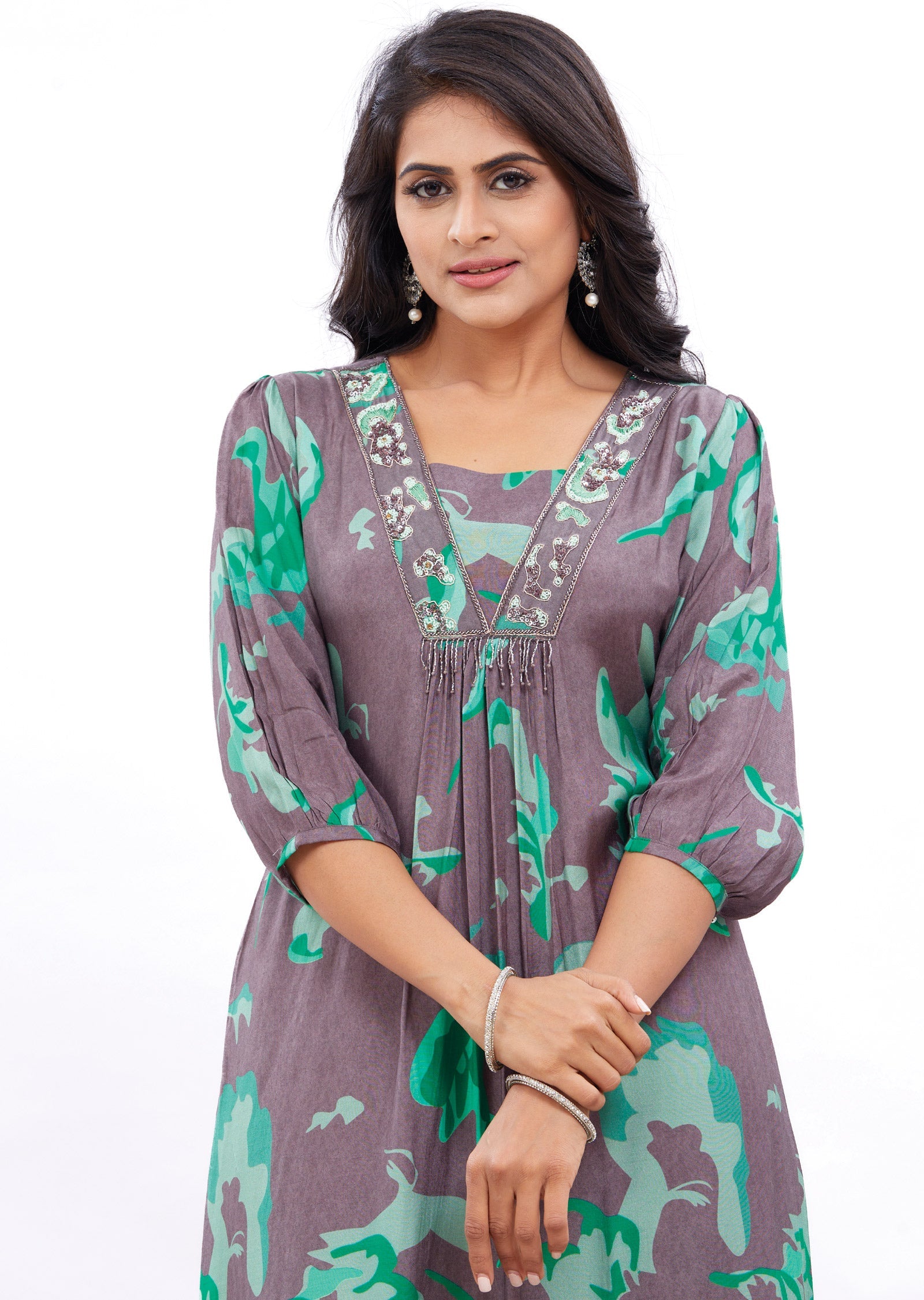 Mouse & Green Muslin Kurti Frock Style