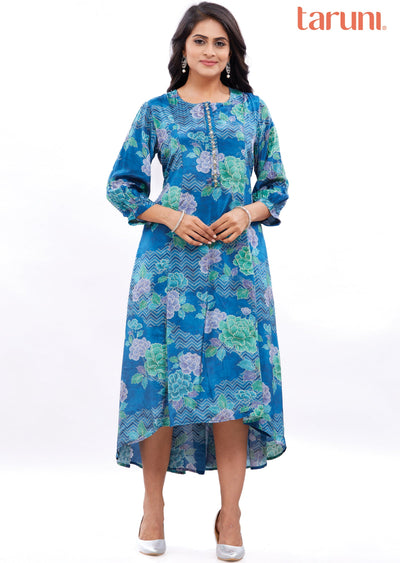 Blue Crepe Kurti Frock Style