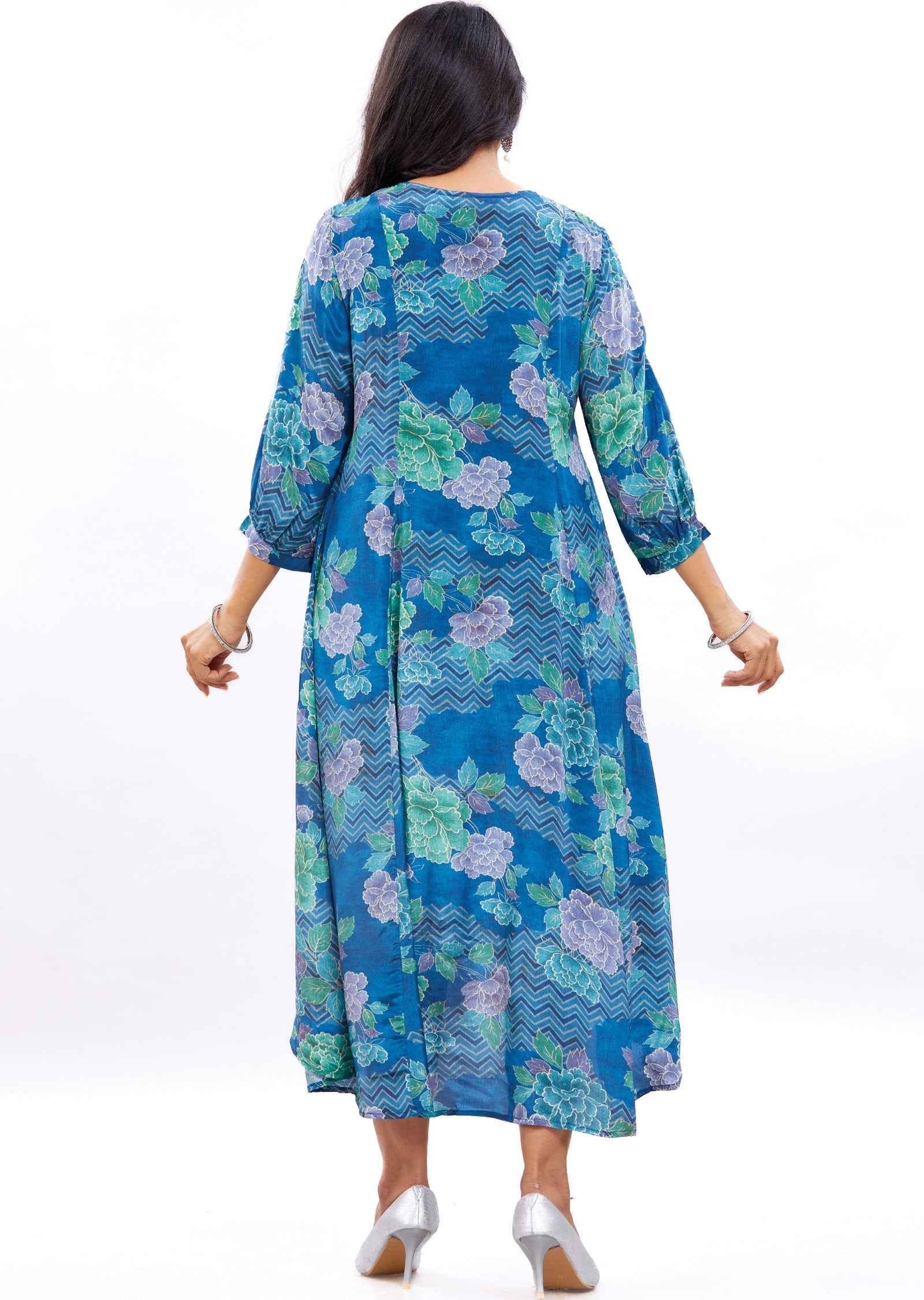 Blue Crepe Kurti Frock Style