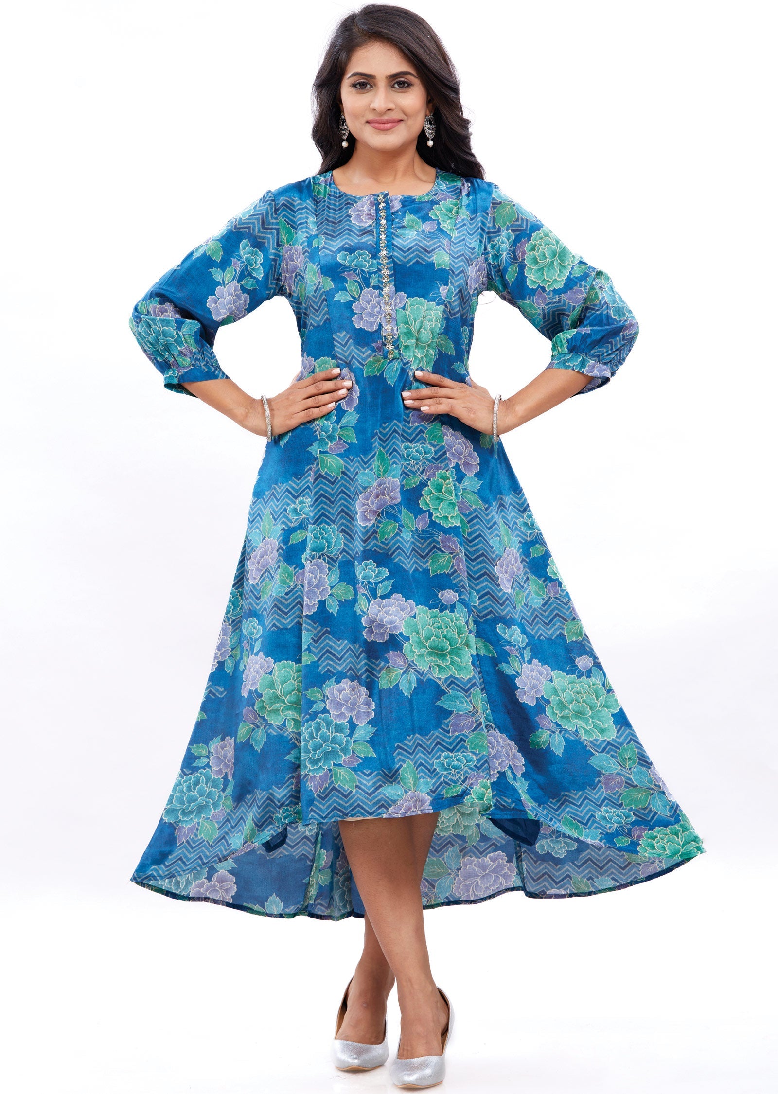 Blue Crepe Kurti Frock Style