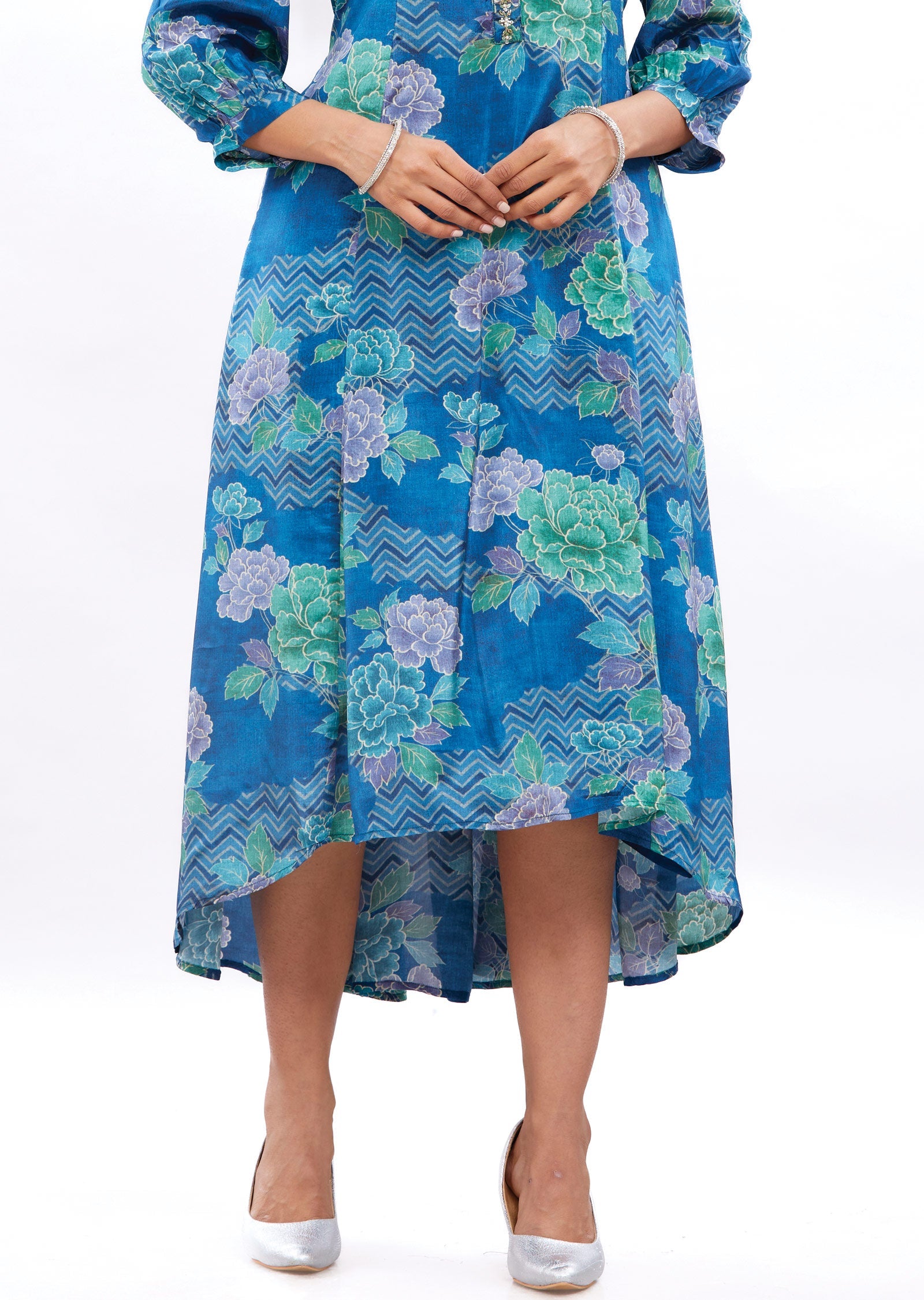 Blue Crepe Kurti Frock Style