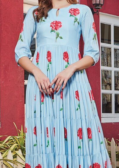 Light Blue Soft Silk Kurti Frock Style