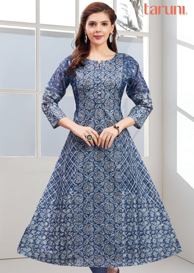 Indigo Blue Kotha Cotton Kurti Frock Style