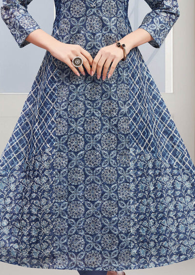 Indigo Blue Kotha Cotton Kurti Frock Style