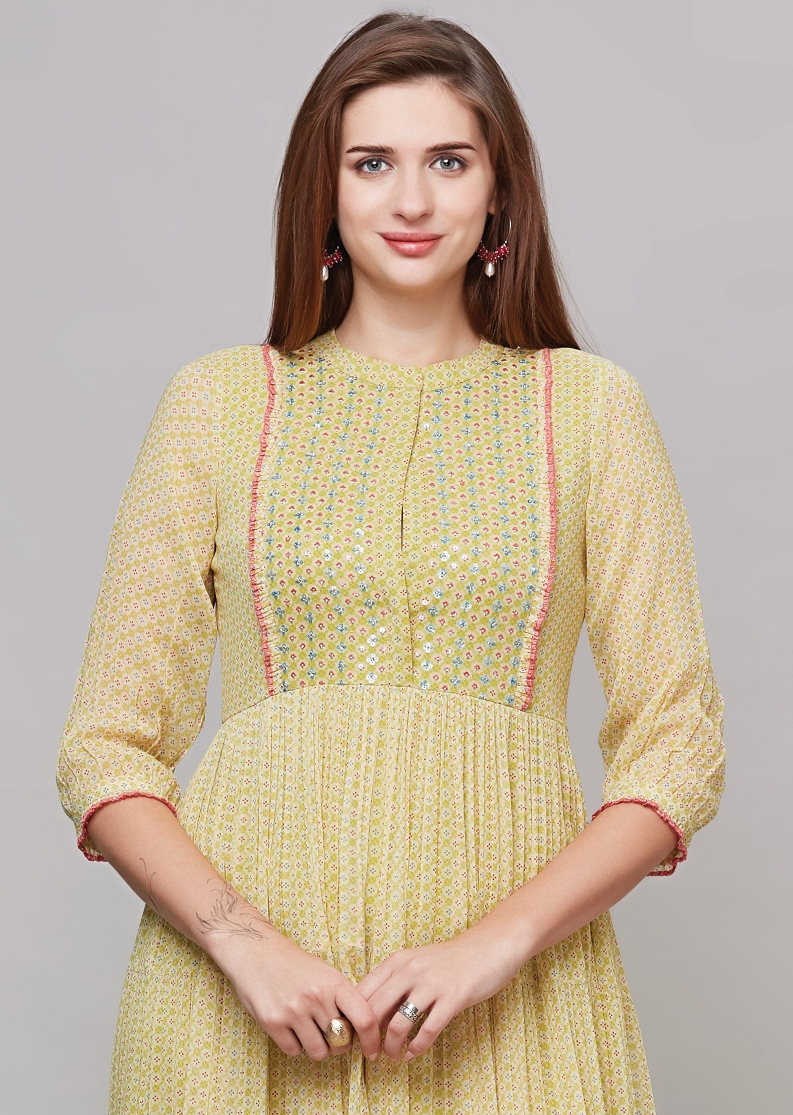 Lime Green Georgette Kurti Frock Style