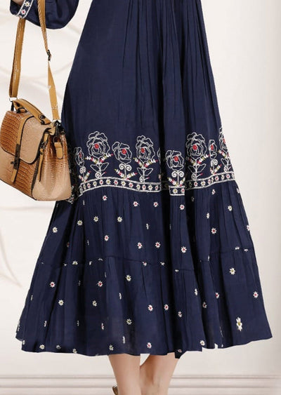 Navy Blue Linen Georgette Kurti Frock Style