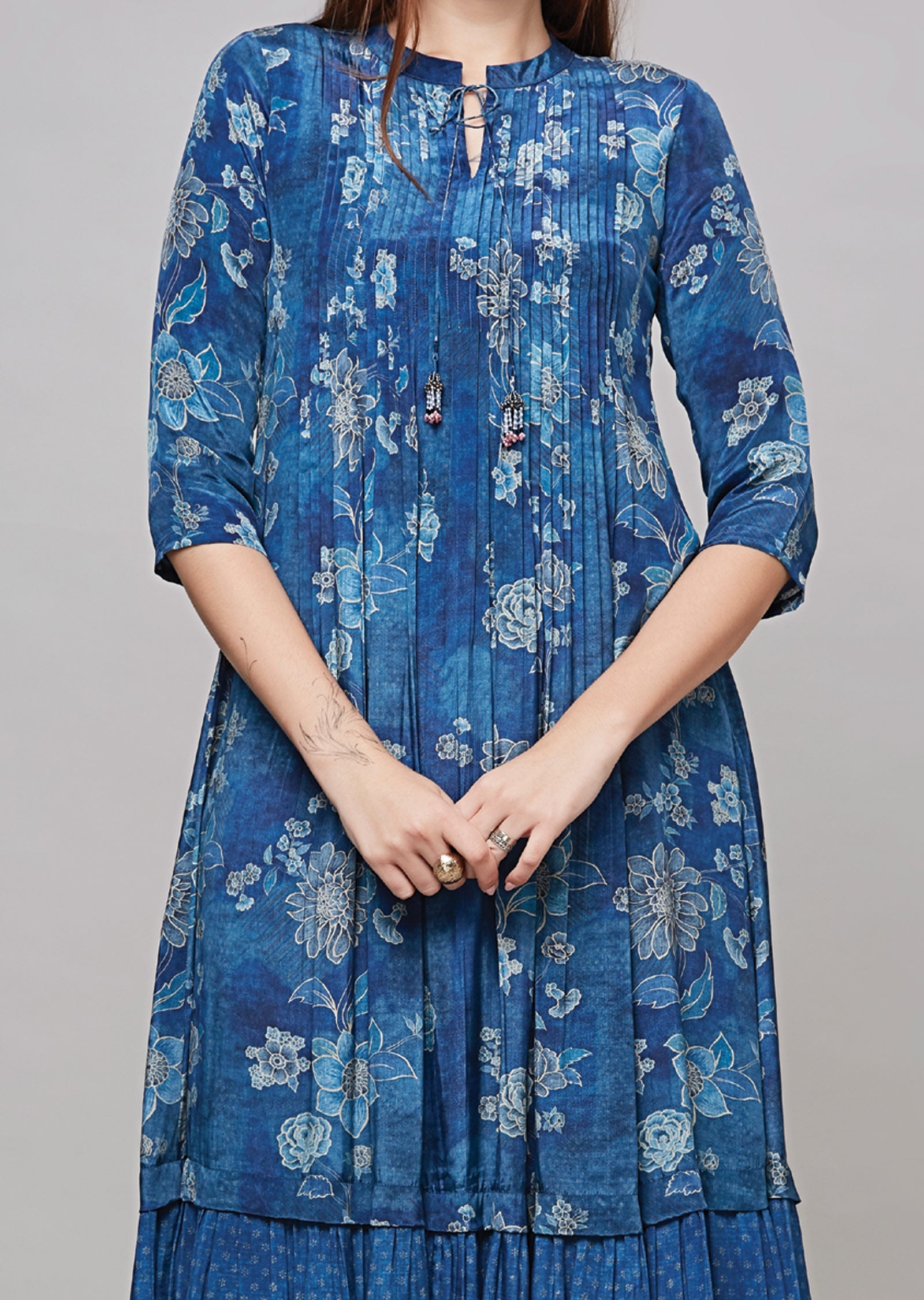 Blue Crepe Kurti Frock Style