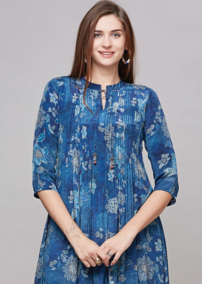 Blue Crepe Kurti Frock Style