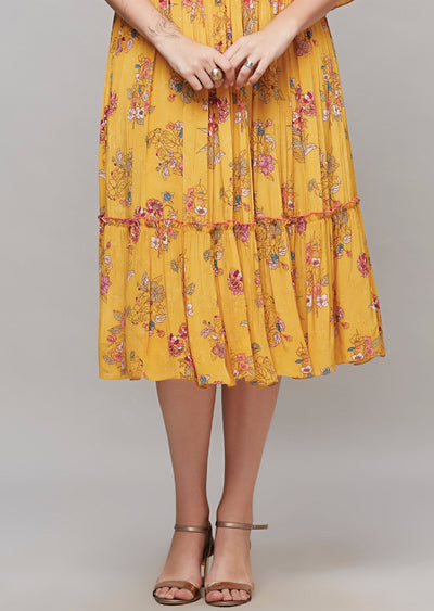 Yellow Crepe Kurti Frock Style