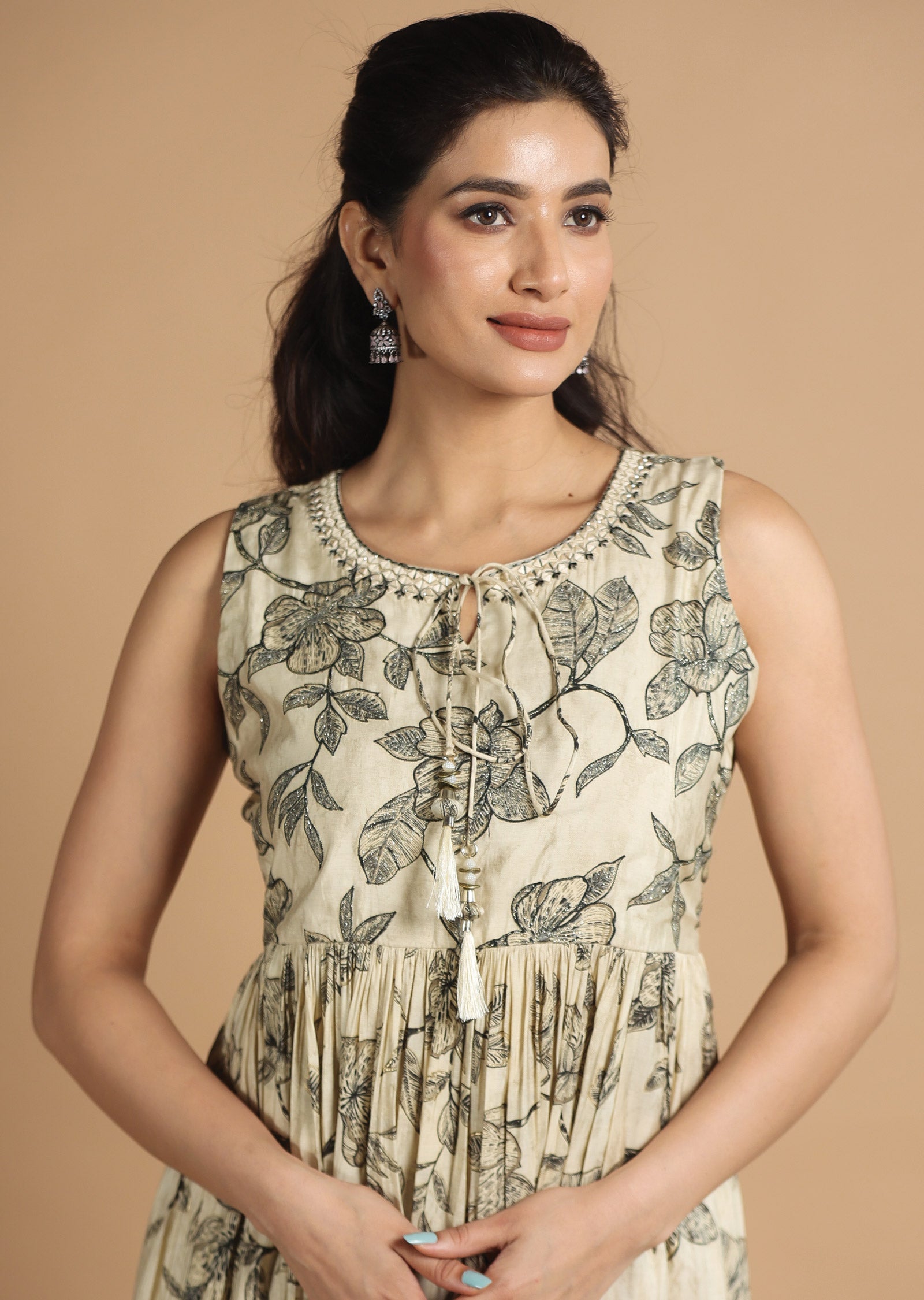 Beige & Black Modal Kurti Frock Style