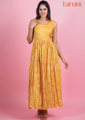 Yellow Muslin Kurti Frock Style