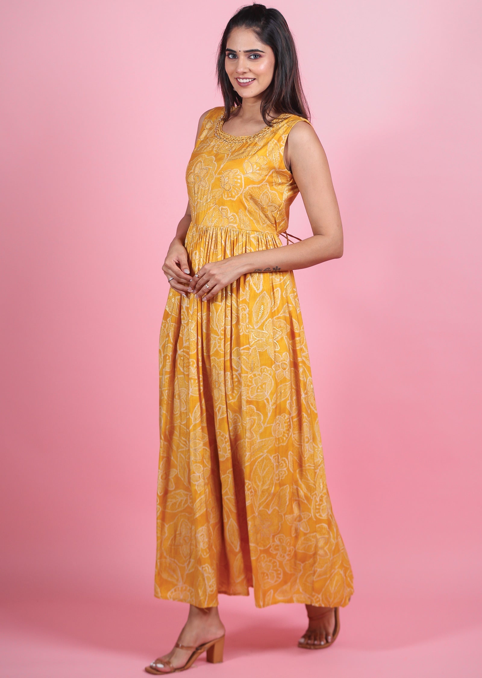 Yellow Muslin Kurti Frock Style