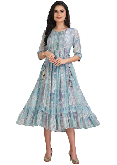 Light Blue Crepe Kurti Frock Style