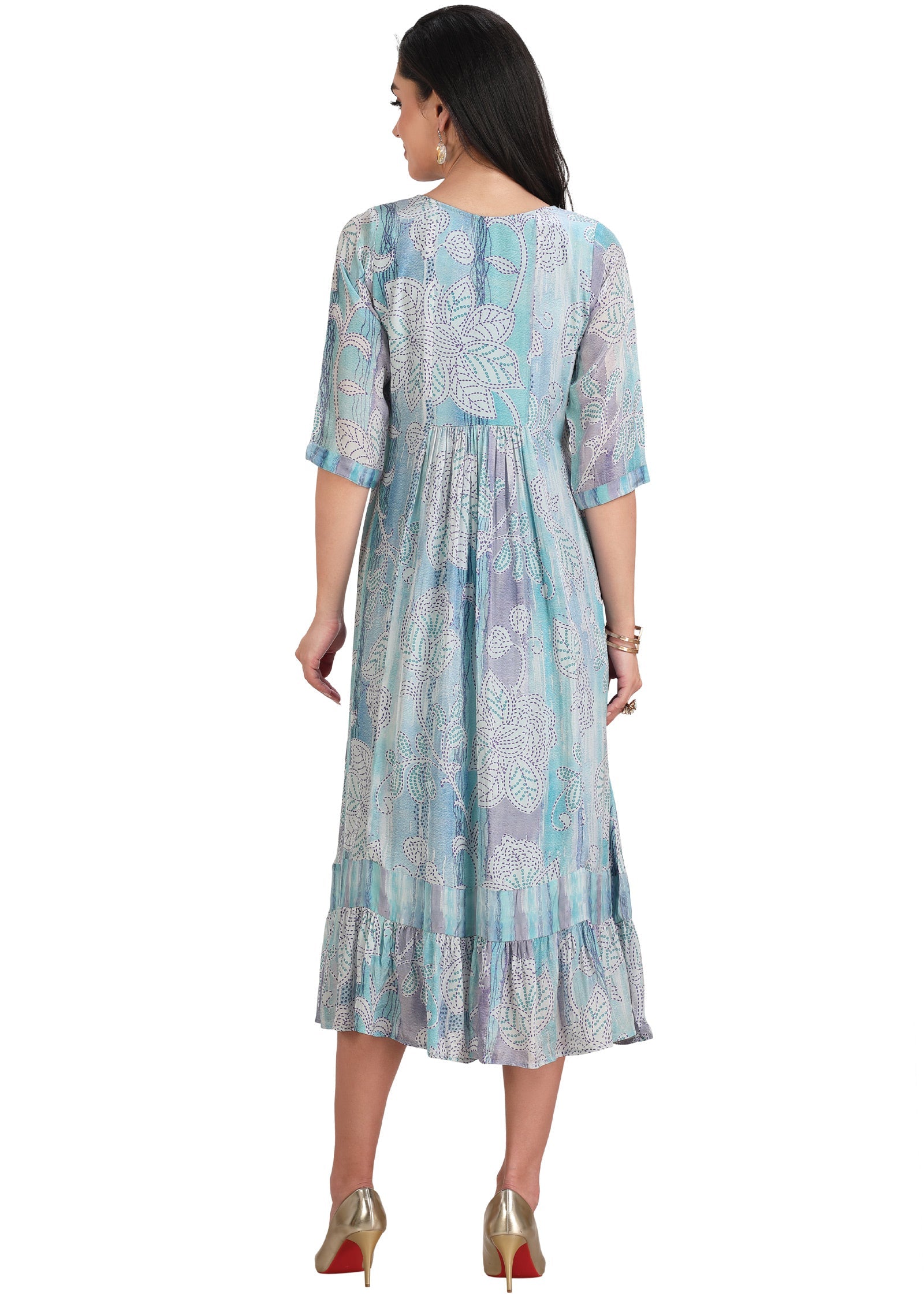 Light Blue Crepe Kurti Frock Style