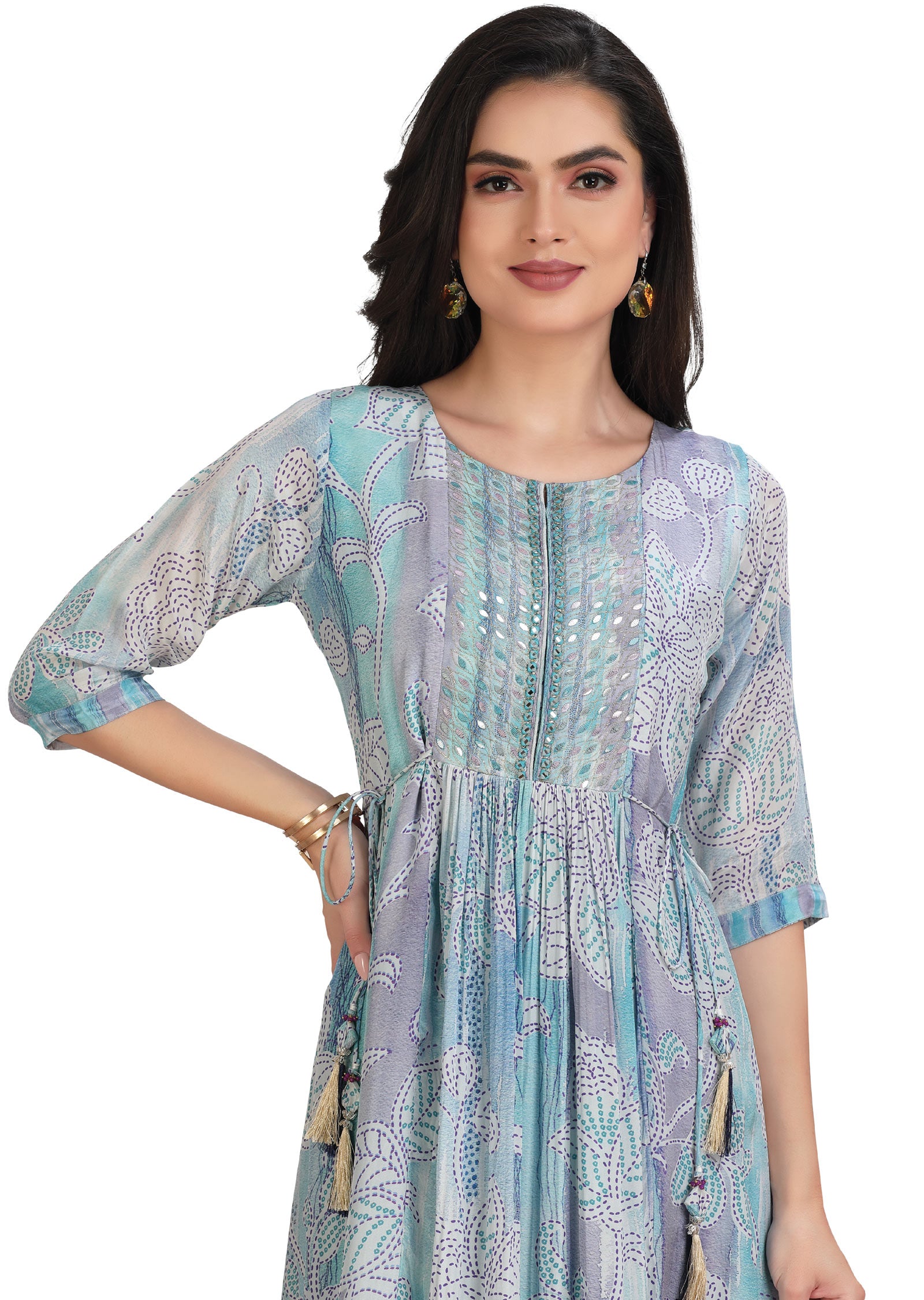 Light Blue Crepe Kurti Frock Style