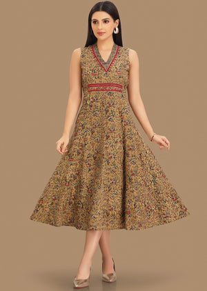 Light Mustard Cotton Kurti Frock Style