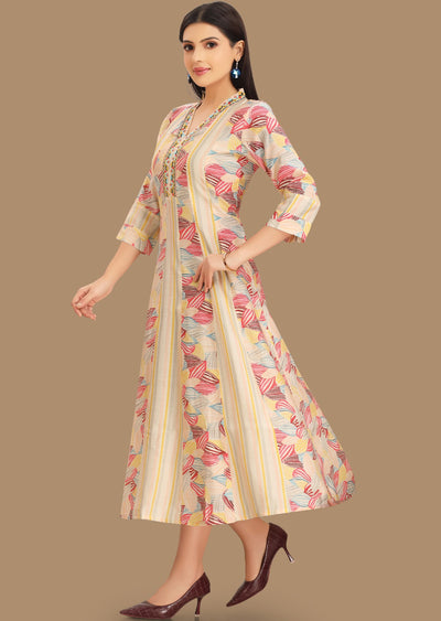 Cream Muslin Kurti Frock Style