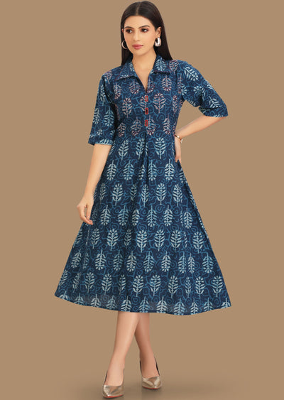 Indigo Blue Cotton Kurti Frock Style