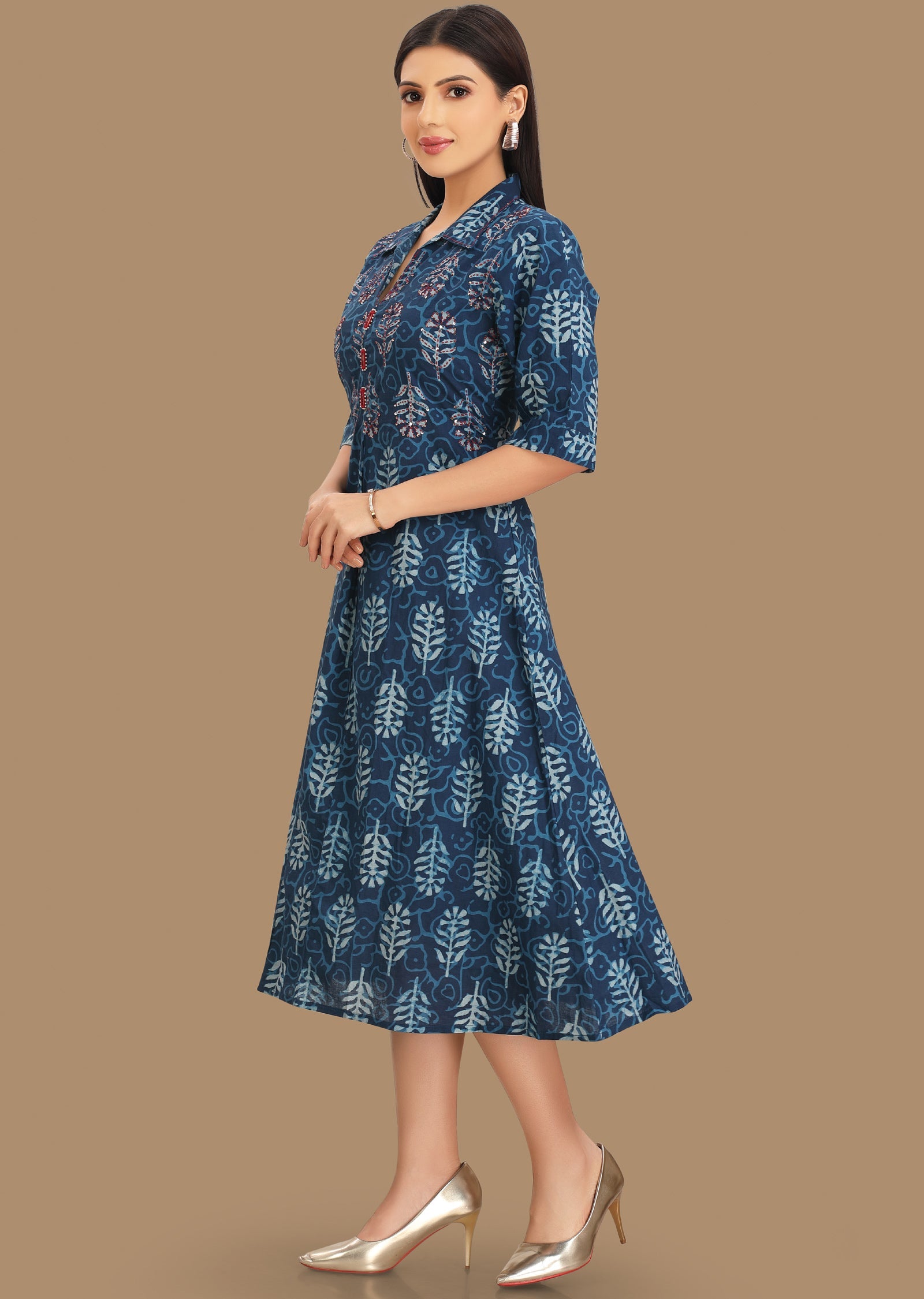 Indigo Blue Cotton Kurti Frock Style